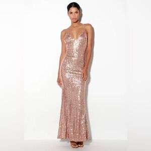 NWT LULUs Esteem Rose Gold Sequin Backless Mermaid Maxi Dress Sz Small S